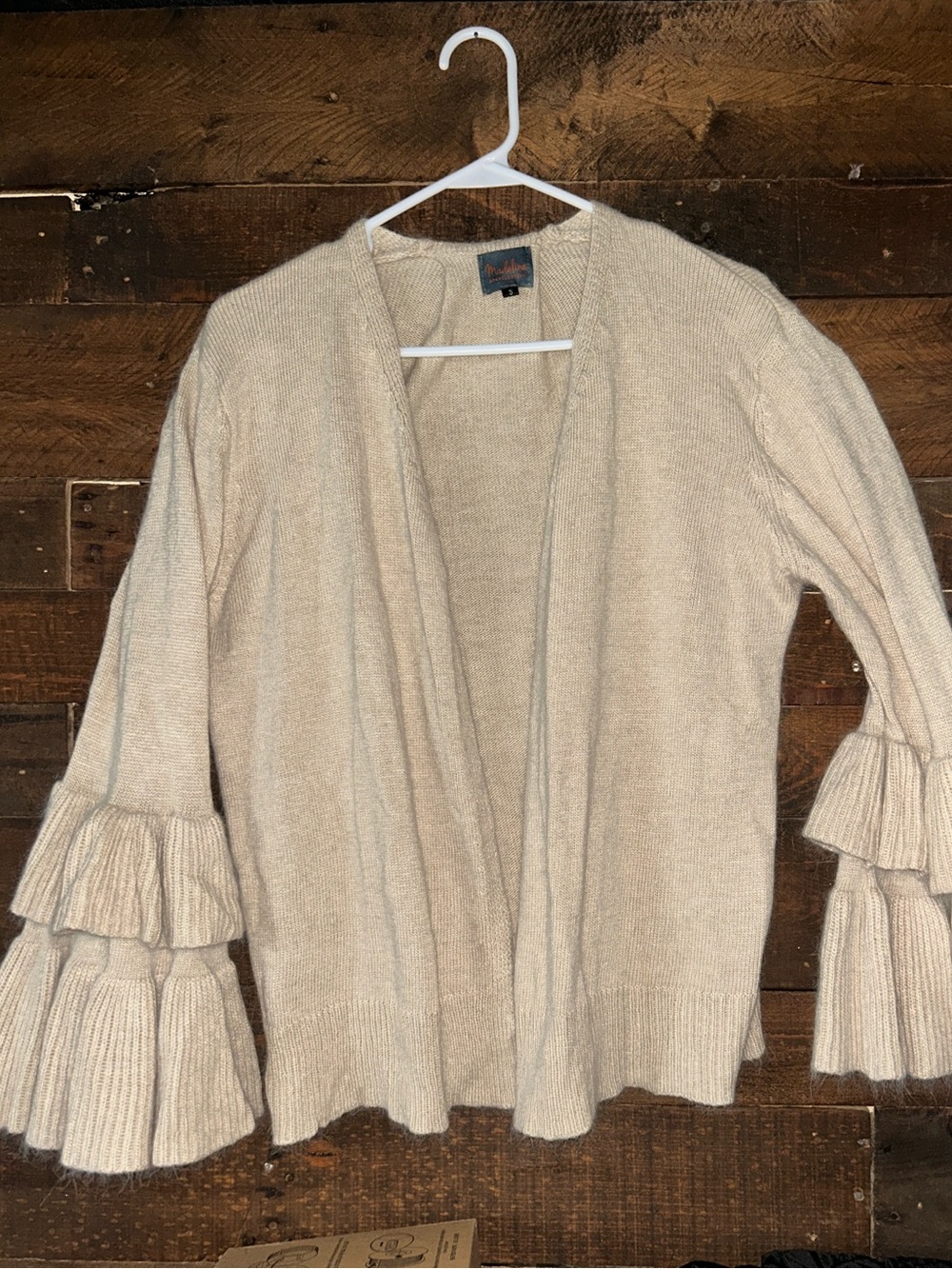 Madeline Cream Tiered-Ruffle Sleeve Open Cardigan